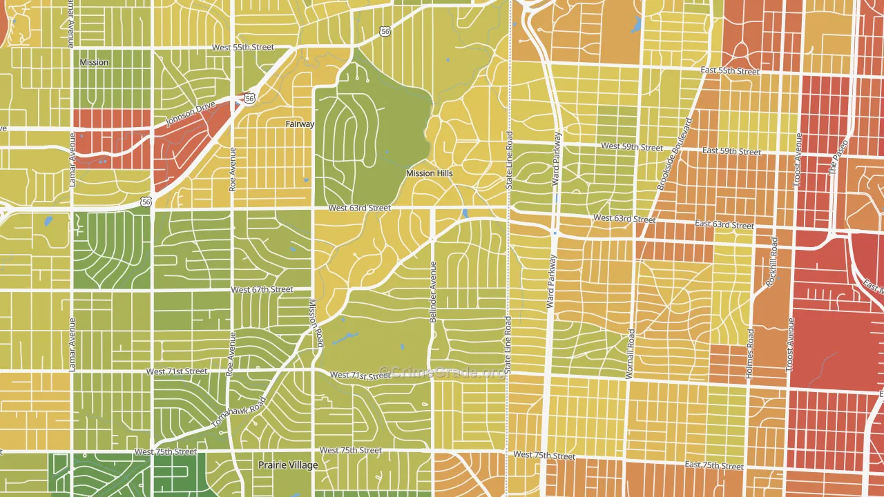 Mission Hills, KS Map of Robbery Rates