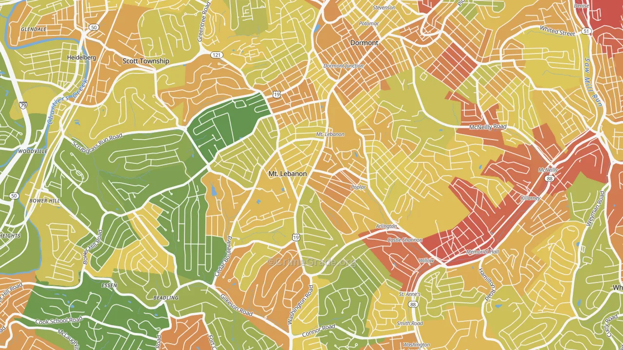 Mission Hills, Pittsburgh, PA Map of Robbery Rates