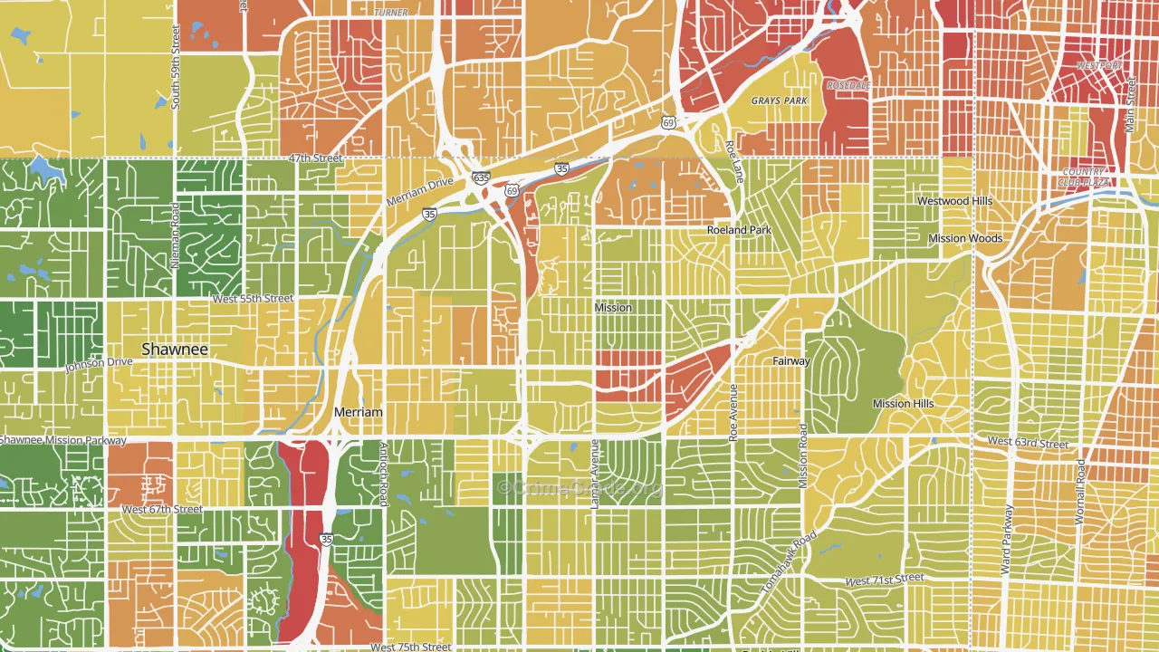 Mission, KS Map of Robbery Rates