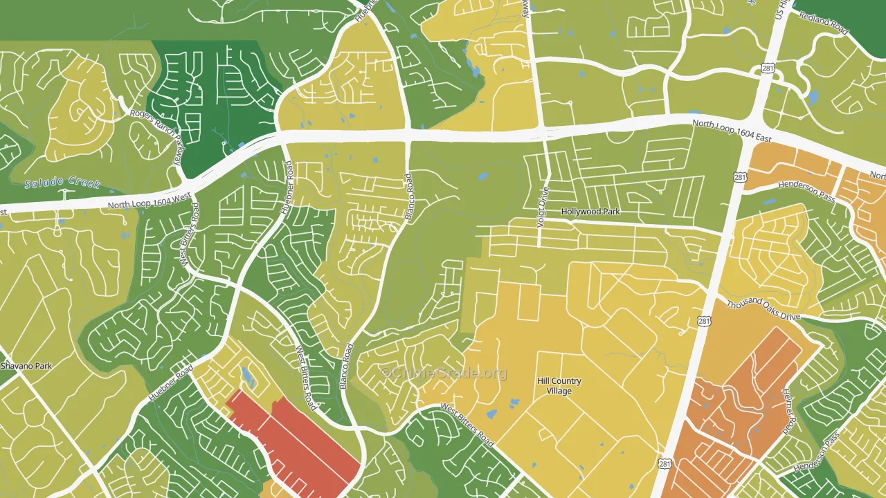 Mission Ridge, San Antonio, TX Map of Robbery Rates