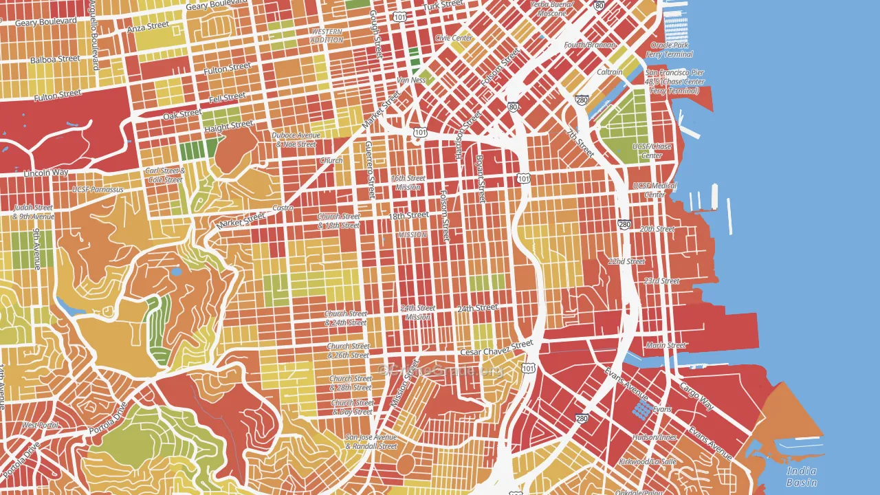Mission, San Francisco, CA Map of Robbery Rates