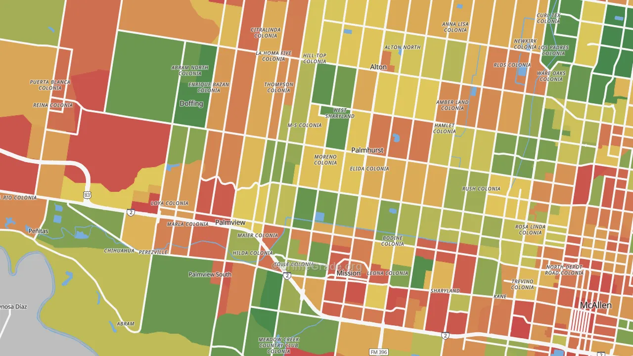 Mission, TX Map of Robbery Rates