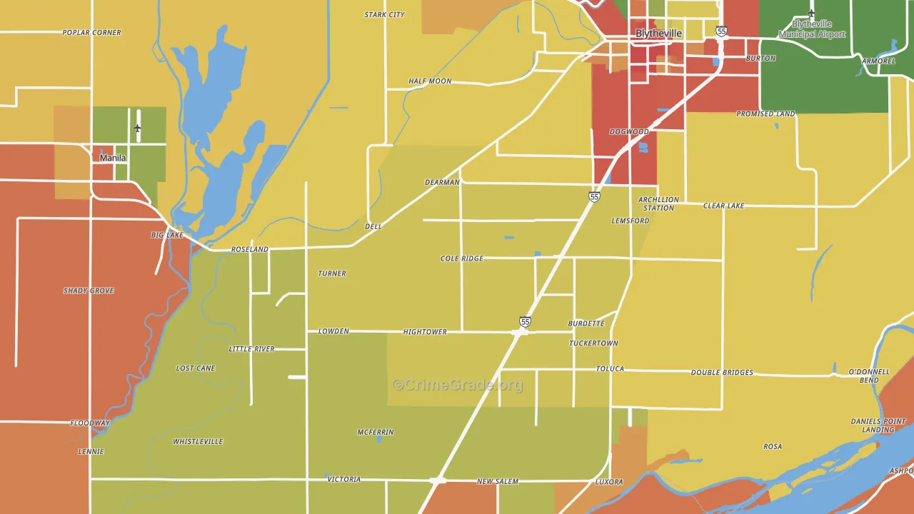 Mississippi County, AR Map of Robbery Rates