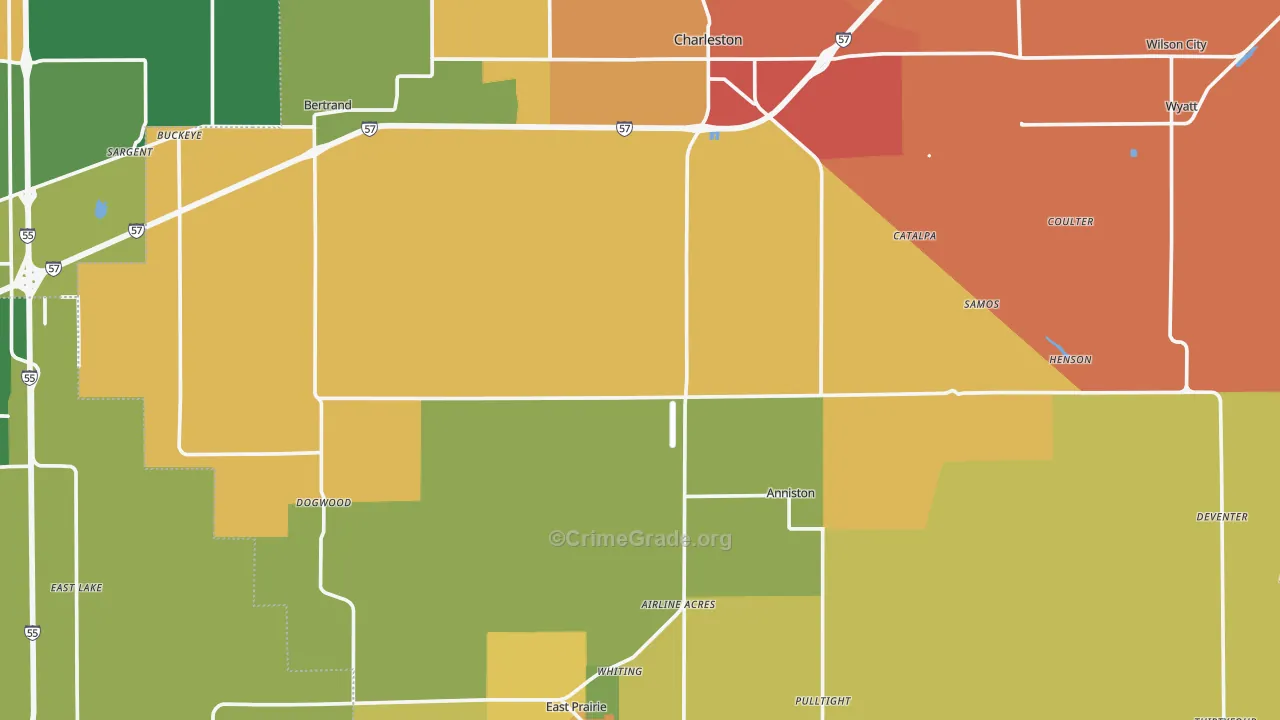 Mississippi County, MO Map of Robbery Rates