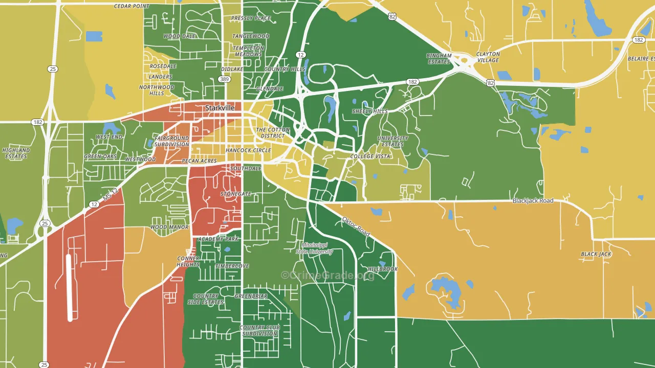 Mississippi State, MS Map of Robbery Rates
