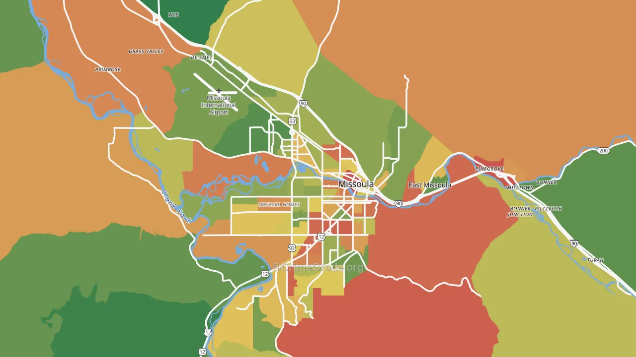 Missoula County, MT Map of Robbery Rates