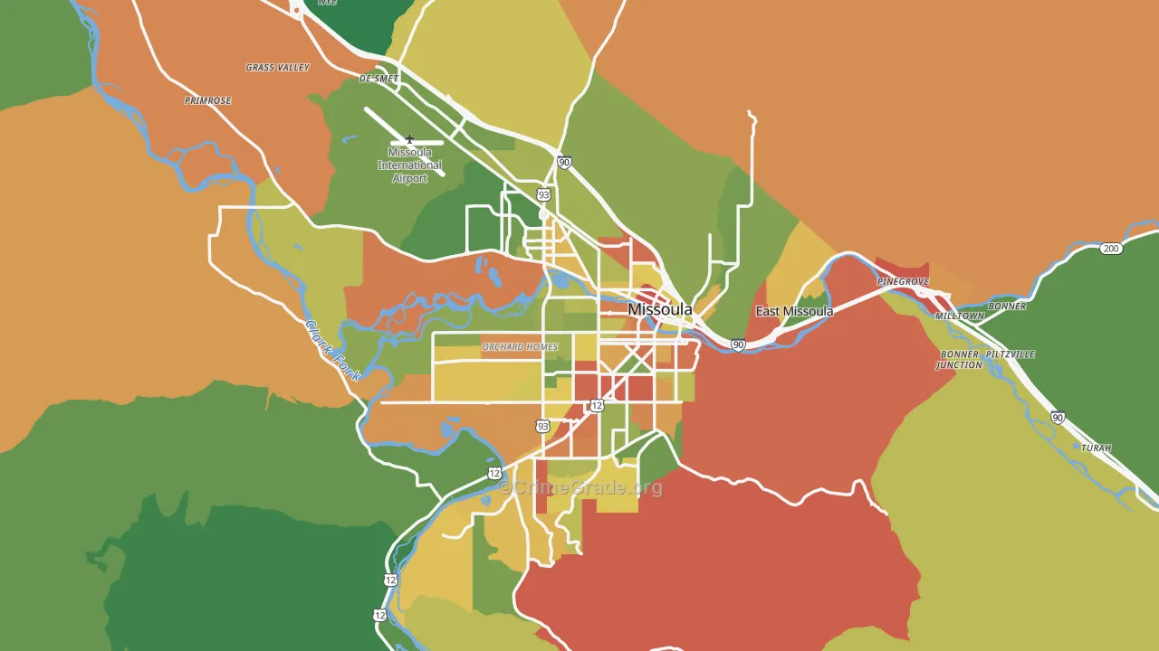 Missoula, MT Map of Robbery Rates