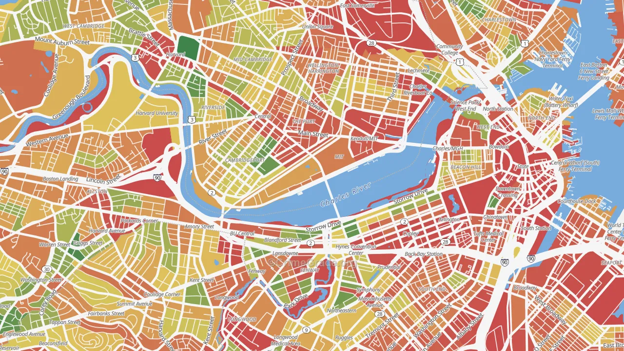 MIT, Cambridge, MA Map of Robbery Rates