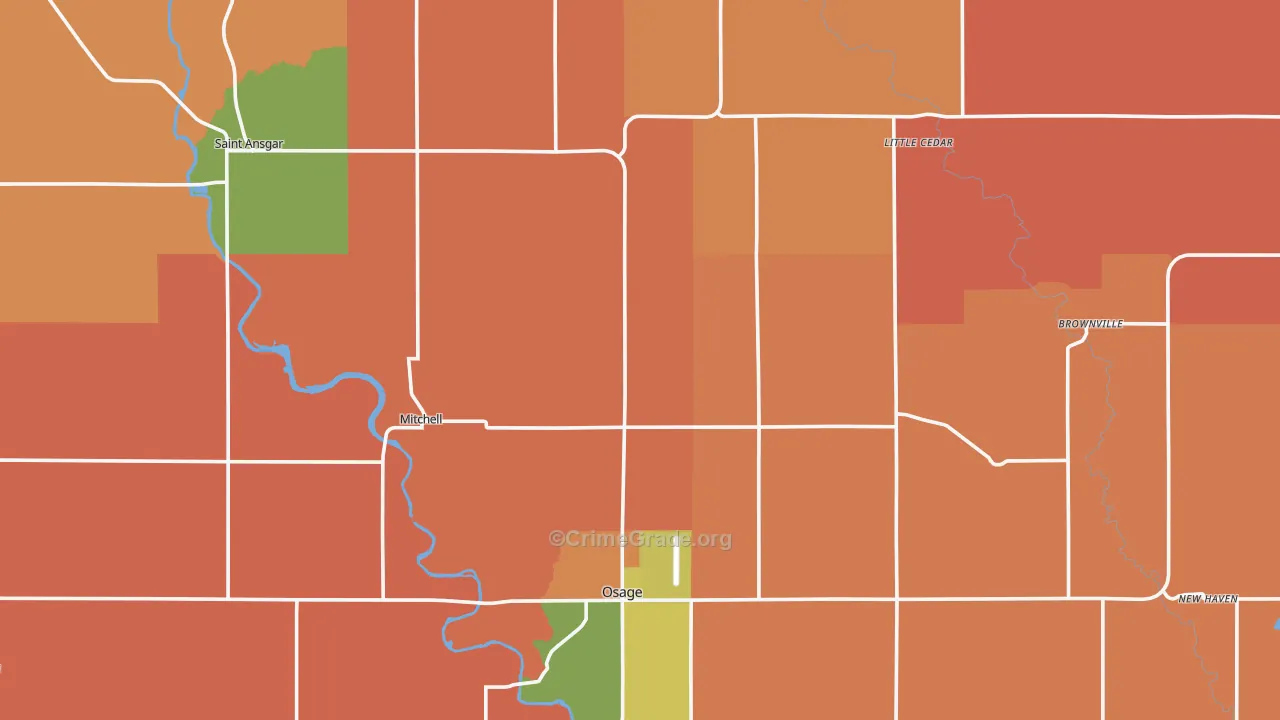 Mitchell County, IA Map of Robbery Rates