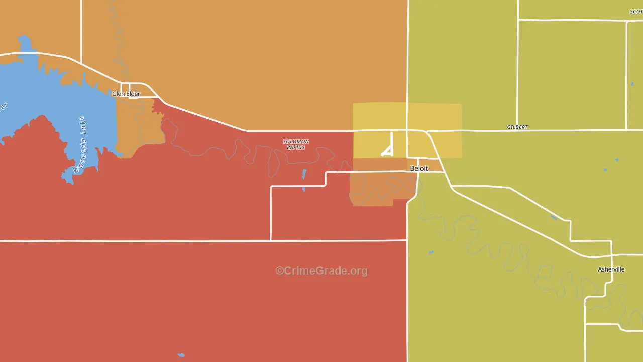 Mitchell County, KS Map of Robbery Rates