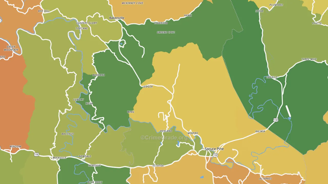 Mitchell County, NC Map of Robbery Rates