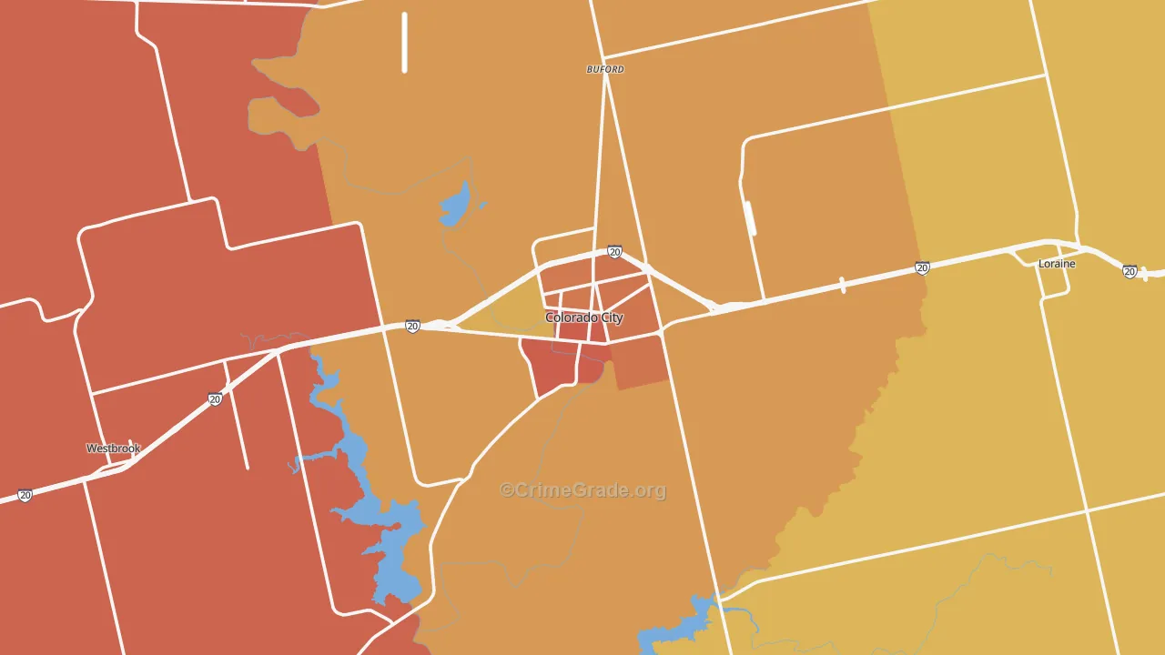 Mitchell County, TX Map of Robbery Rates