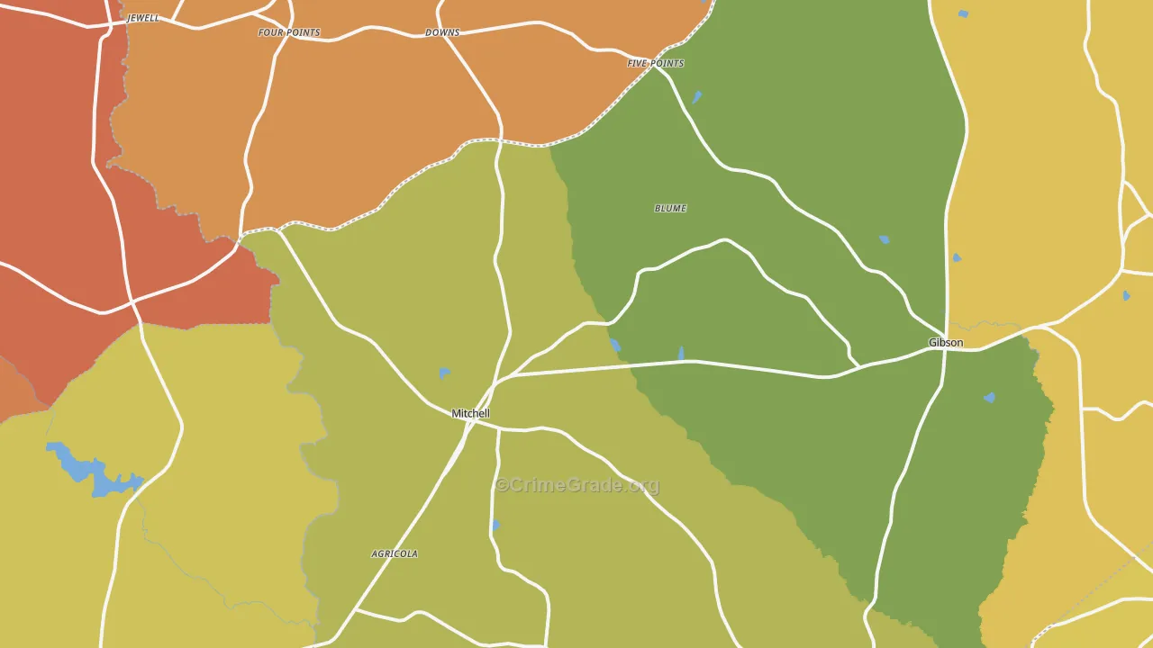 Mitchell, GA Map of Robbery Rates