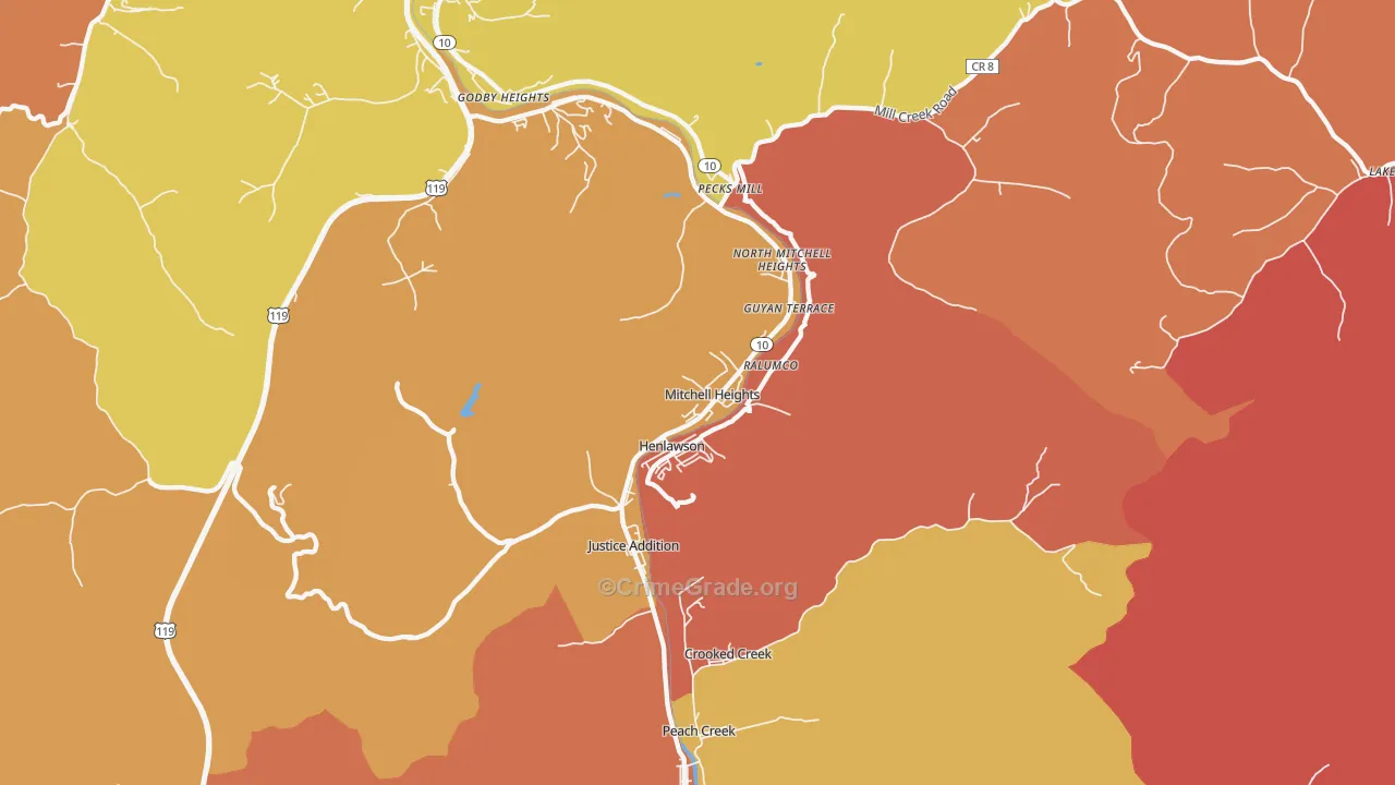 Mitchell Heights, WV Map of Robbery Rates