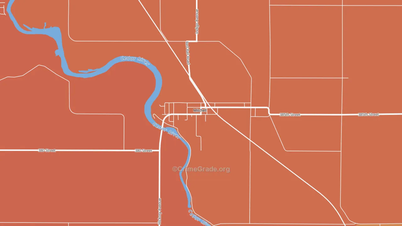 Mitchell, IA Map of Robbery Rates