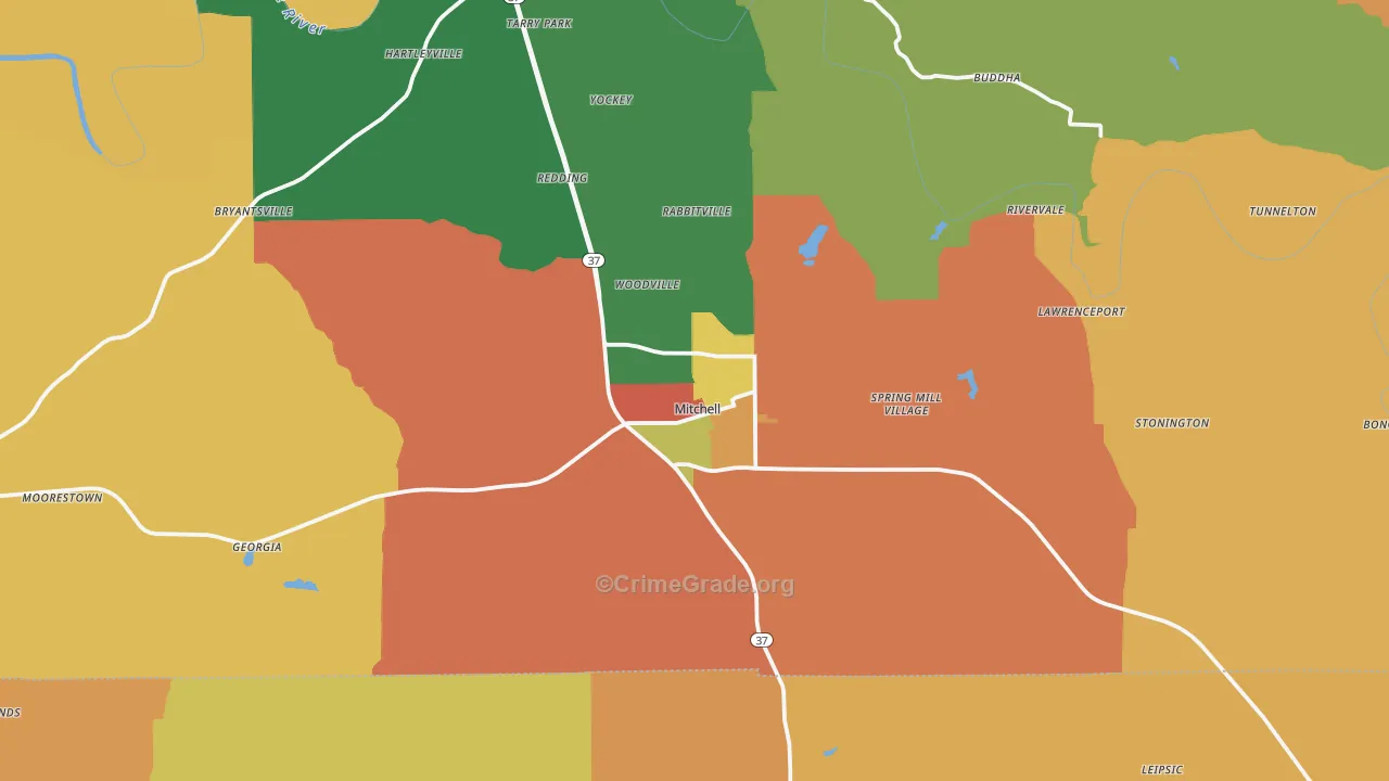 Mitchell, IN Map of Robbery Rates
