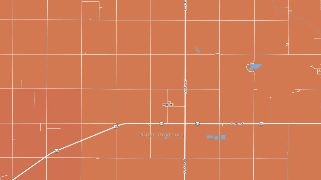 Mitchell, KS Map of Robbery Rates