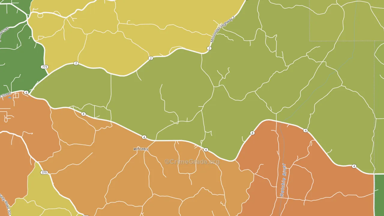 Mitchell, MS Map of Robbery Rates