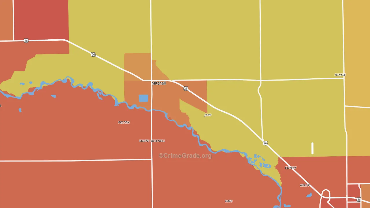 Mitchell, NE Map of Robbery Rates