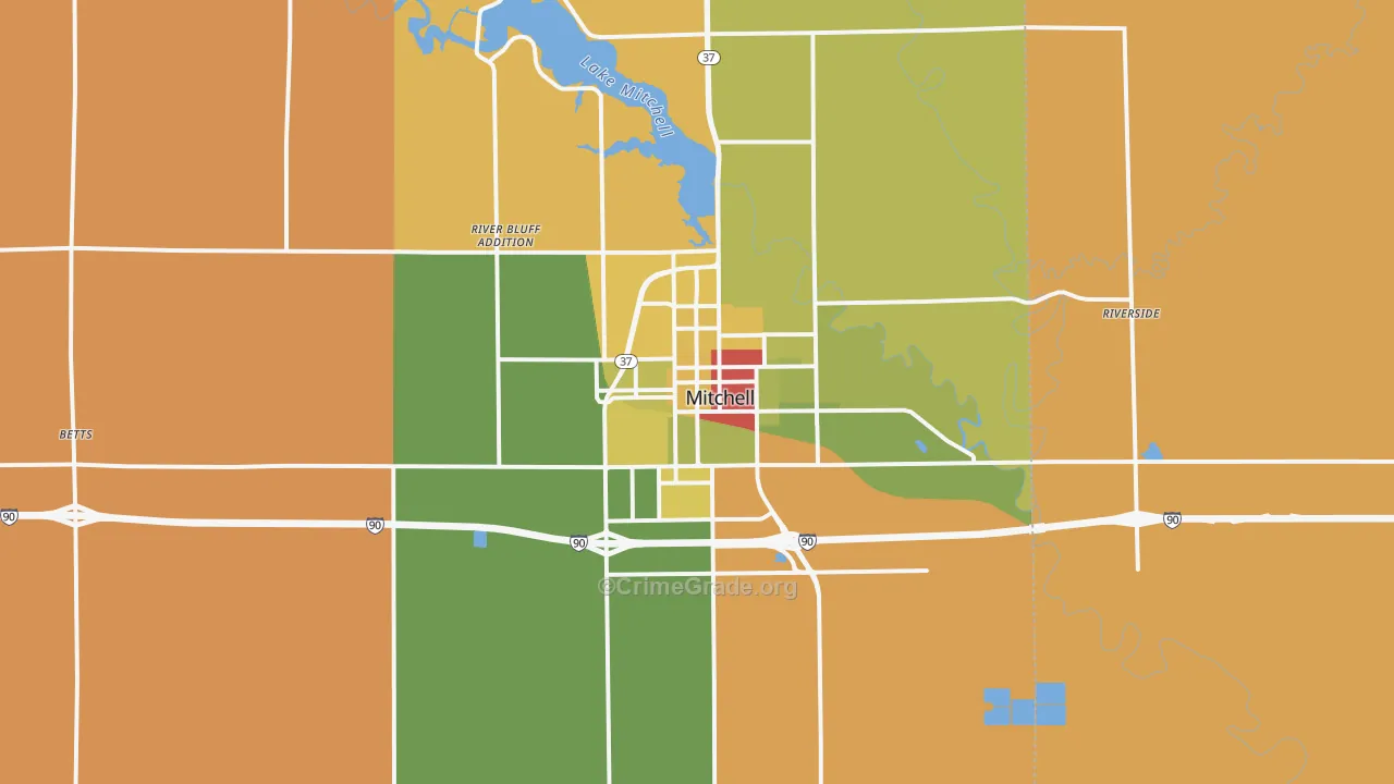 Mitchell, SD Map of Robbery Rates