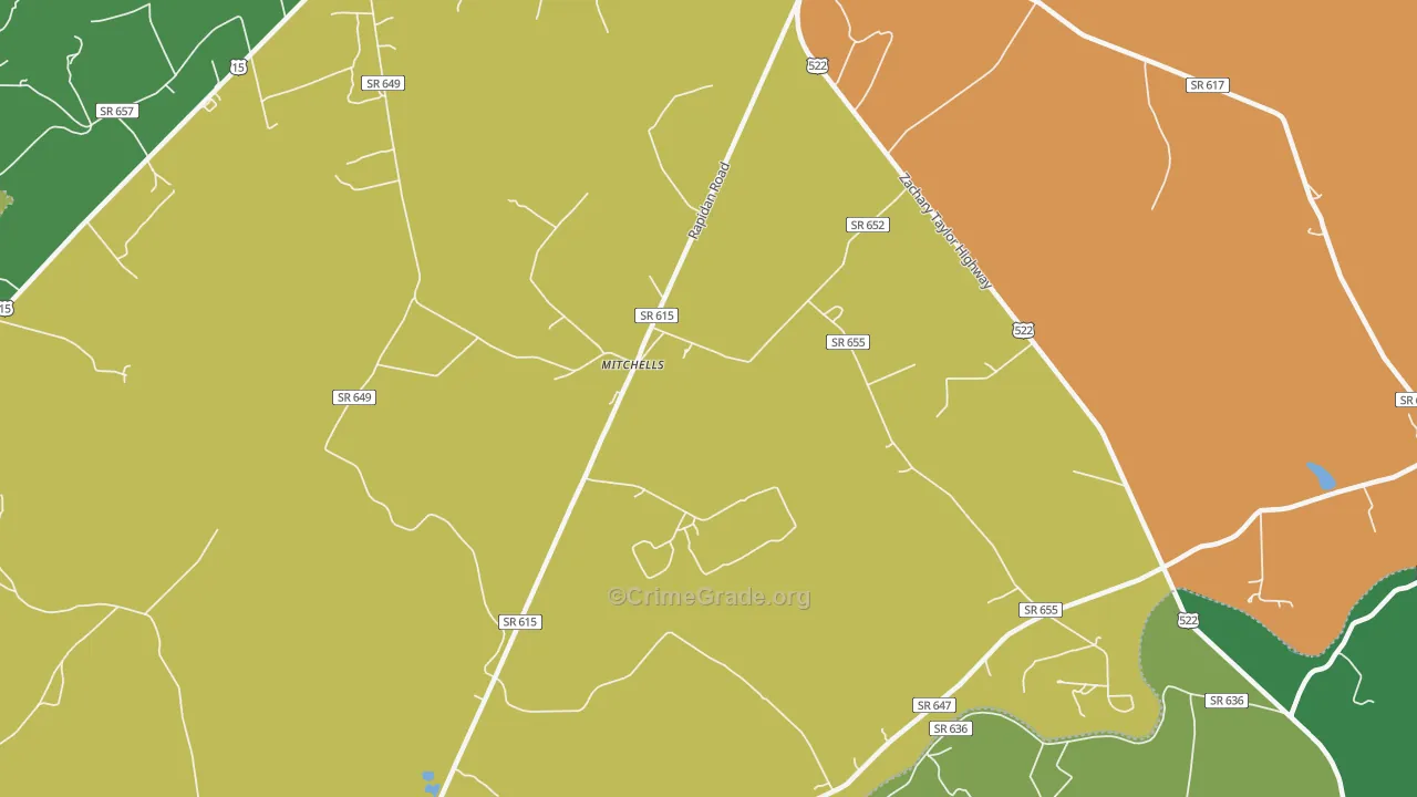 Mitchells, VA Map of Robbery Rates