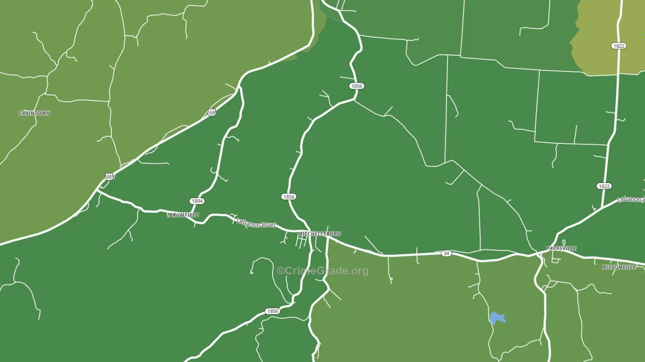 Mitchellsburg, KY Map of Robbery Rates