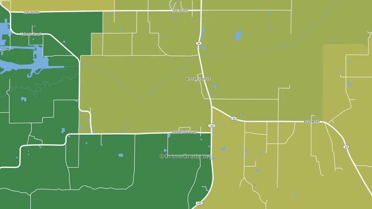 Mitchellsville, IL Map of Robbery Rates