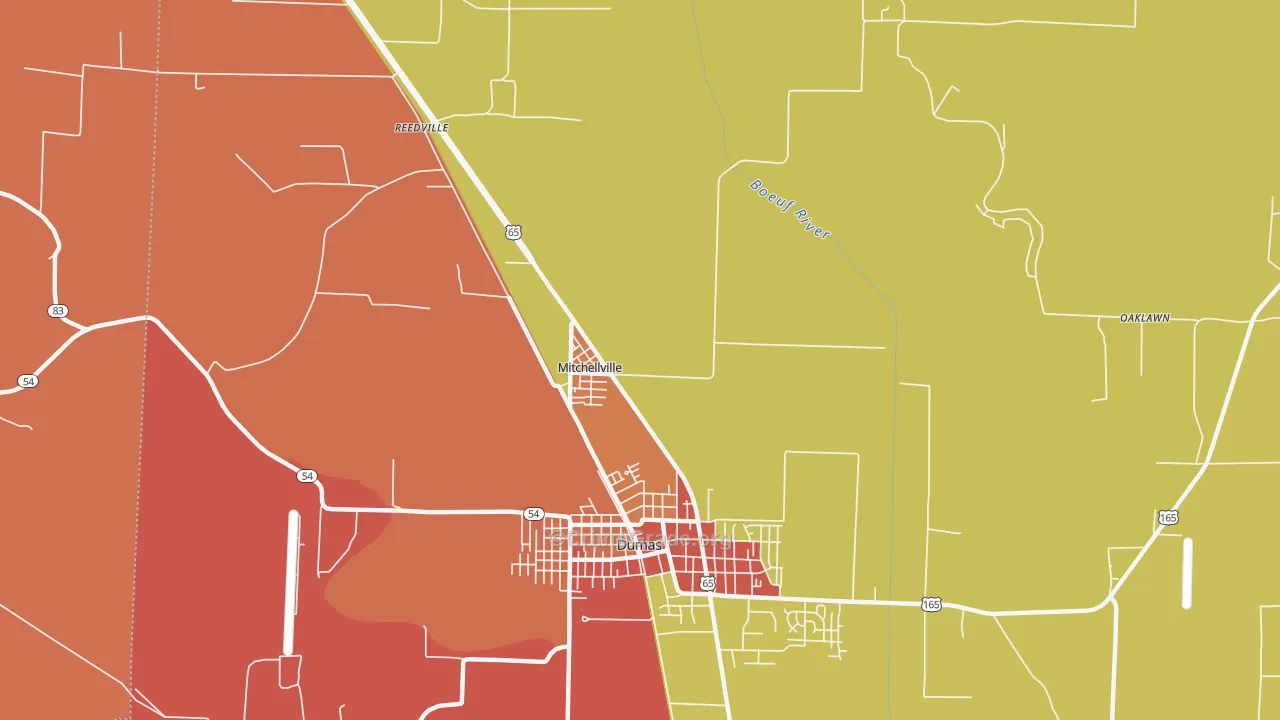 Mitchellville, AR Map of Robbery Rates