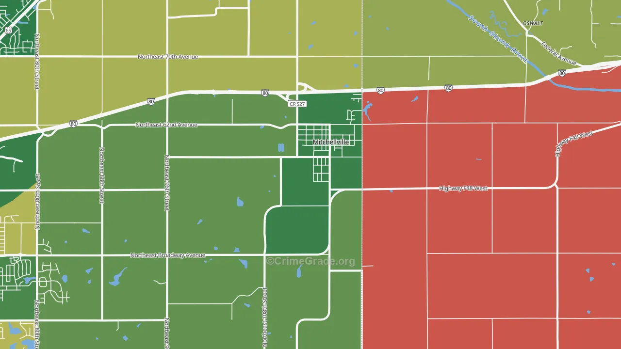 Mitchellville, IA Map of Robbery Rates