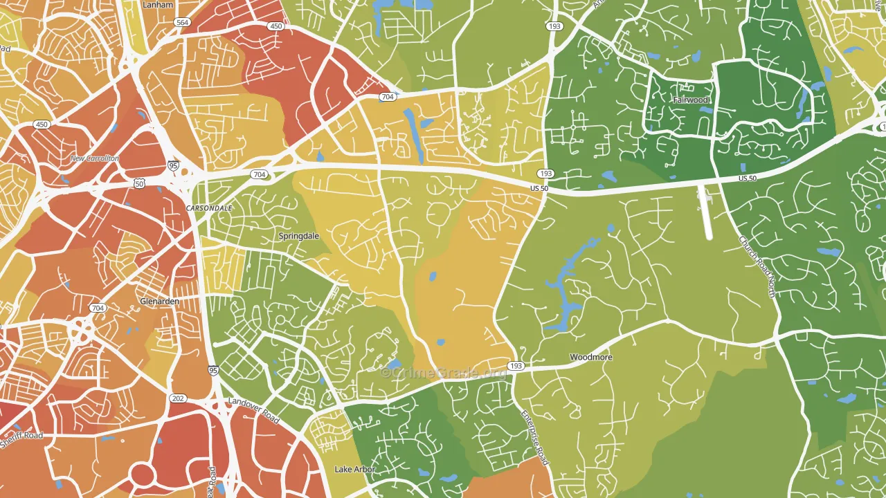 Mitchellville, MD Map of Robbery Rates