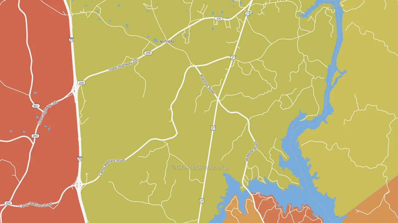 Mitford, SC Map of Robbery Rates