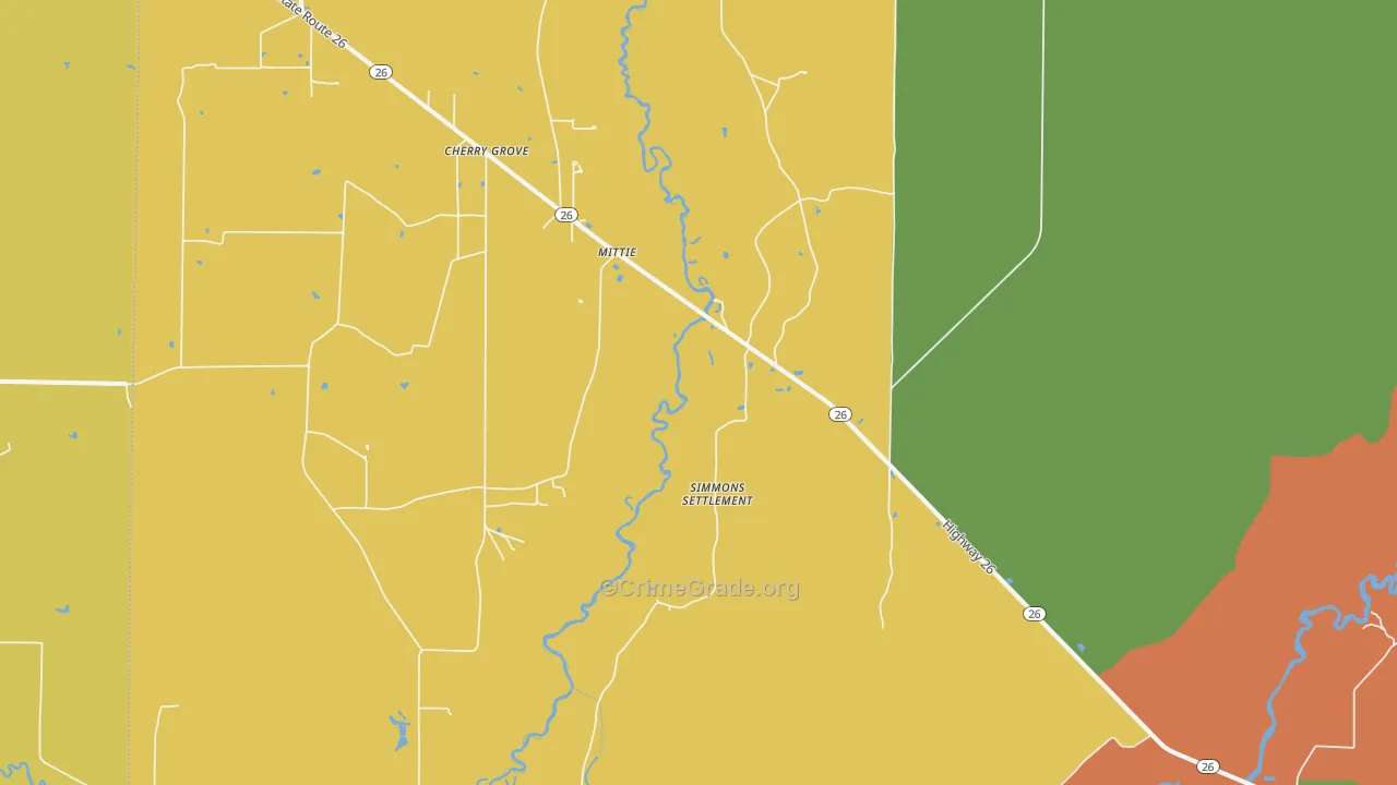 Mittie, LA Map of Robbery Rates