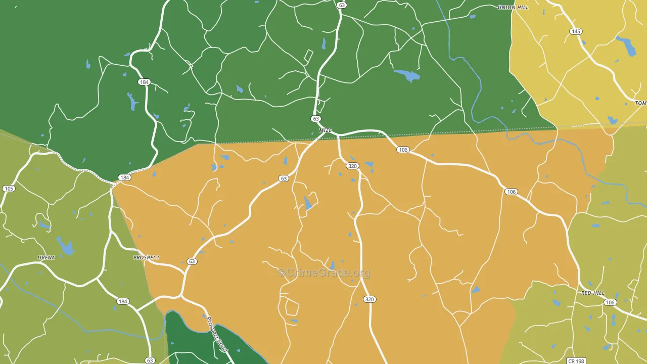 Mize, GA Map of Robbery Rates