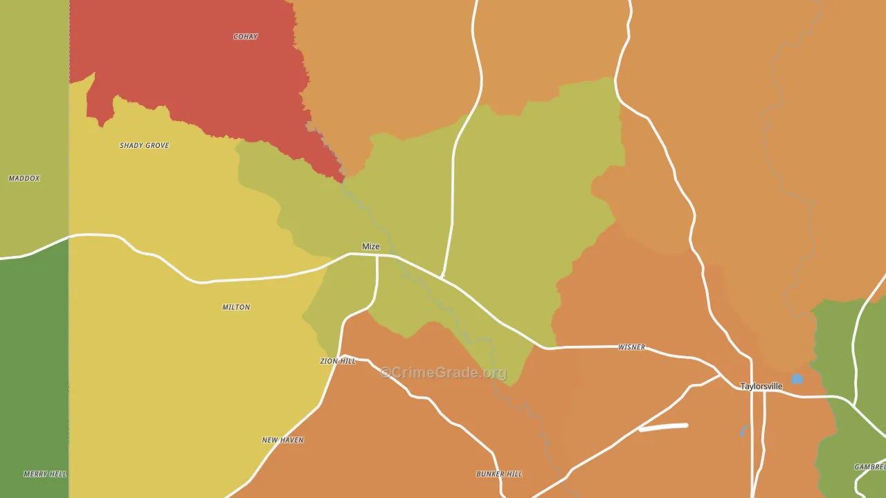 Mize, MS Map of Robbery Rates