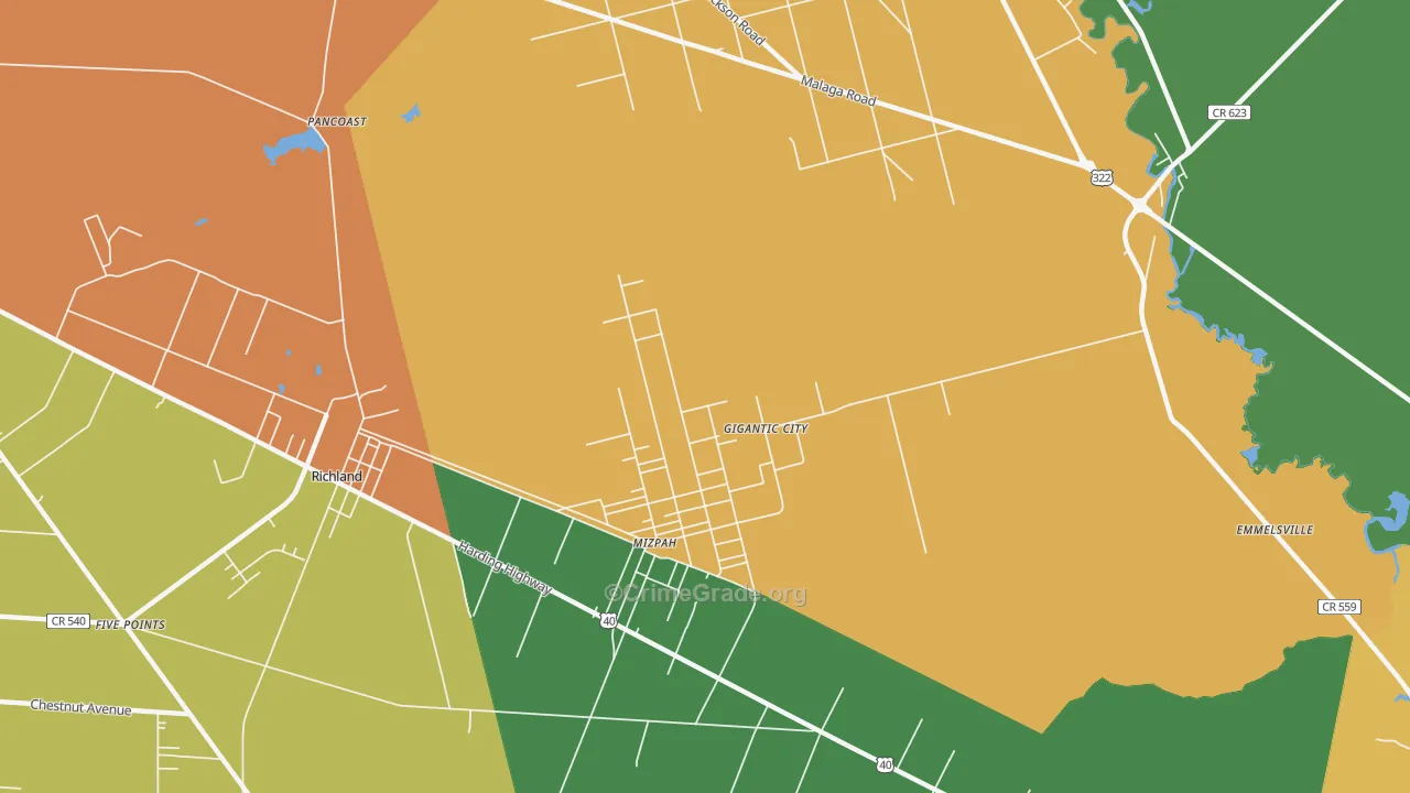 Mizpah, NJ Map of Robbery Rates