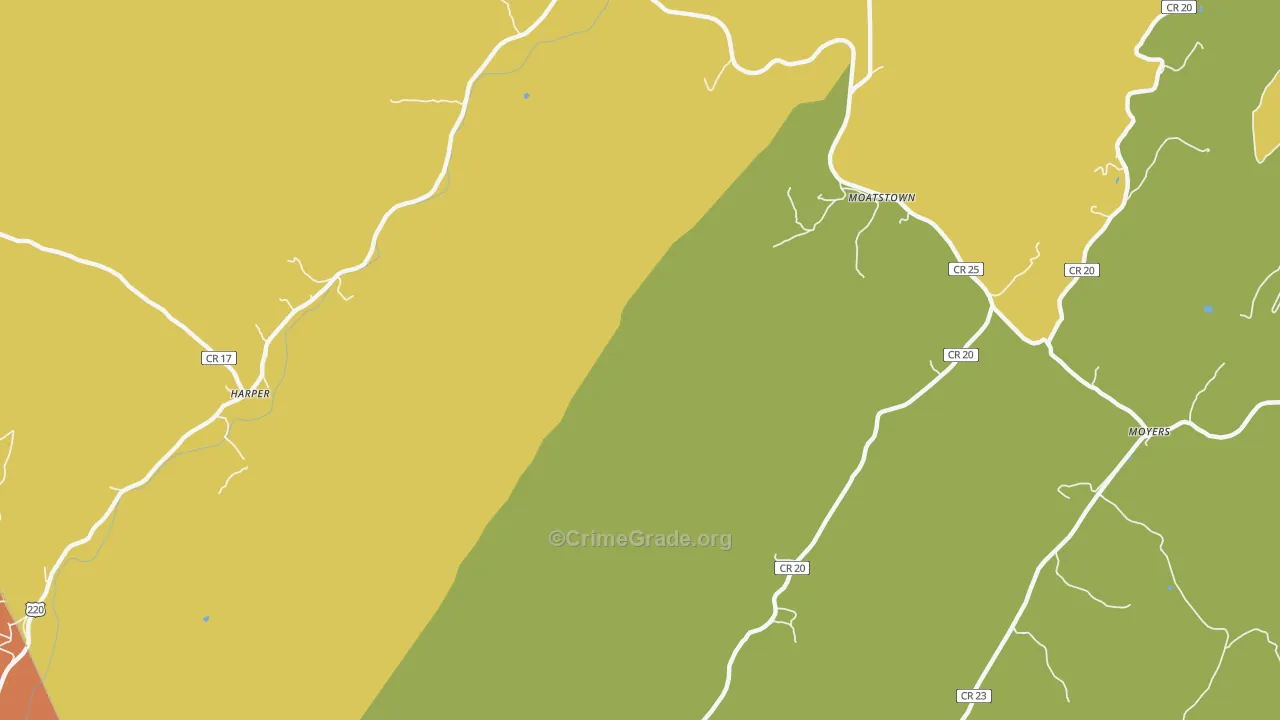 Moatstown, WV Map of Robbery Rates