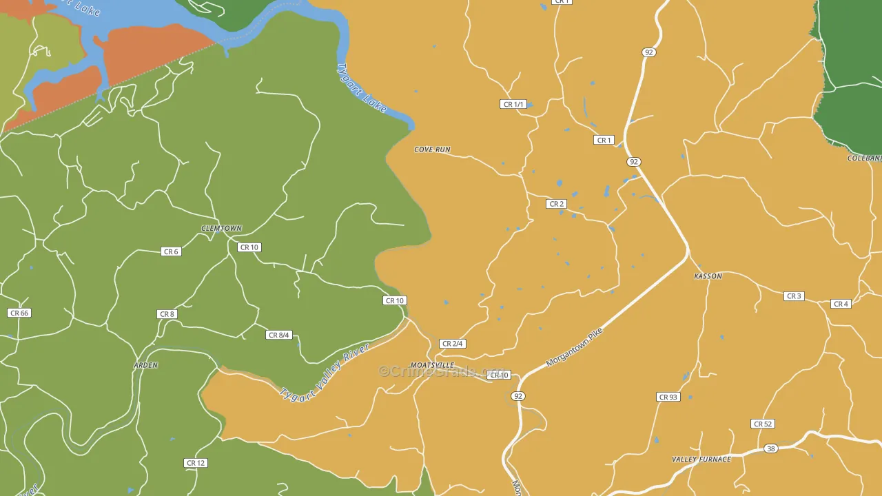 Moatsville, WV Map of Robbery Rates
