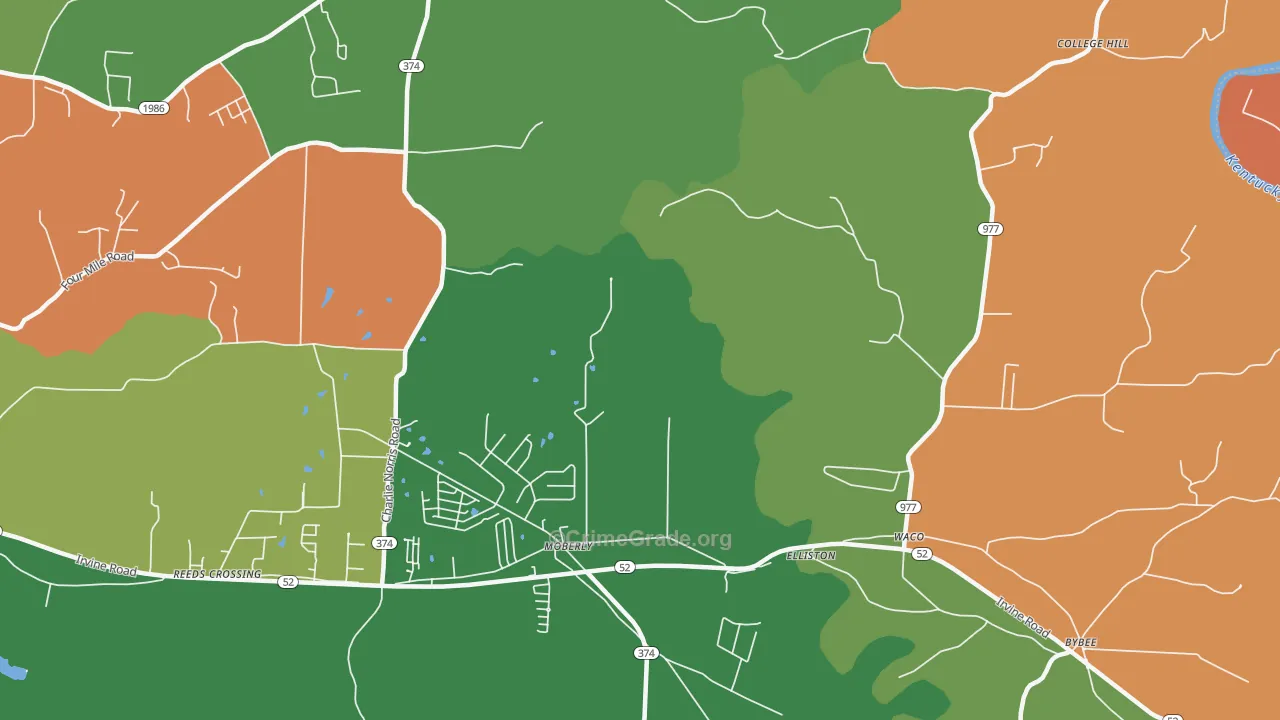 Moberly, KY Map of Robbery Rates