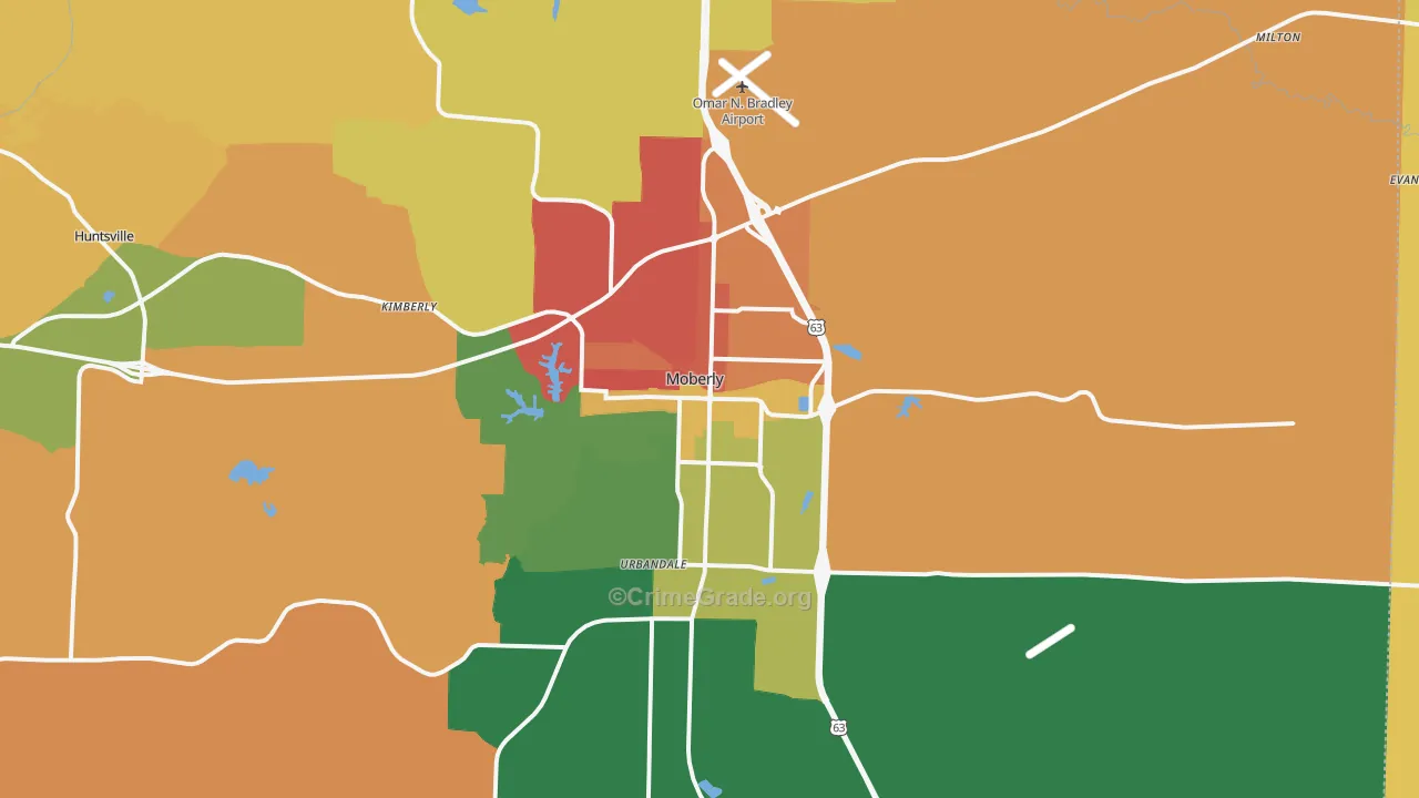 Moberly, MO Map of Robbery Rates