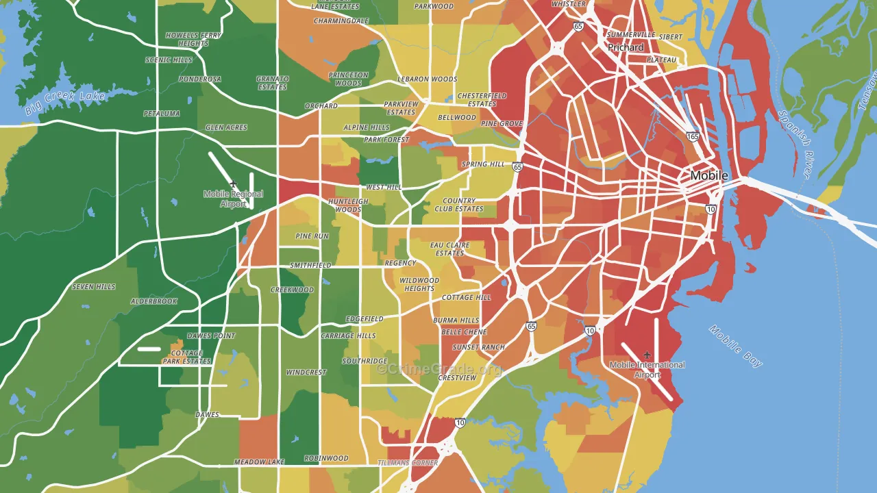 Mobile, AL Map of Robbery Rates