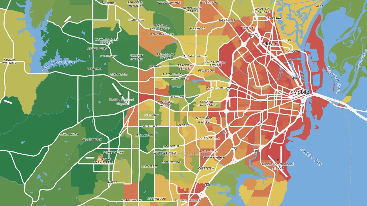 Mobile County, AL Map of Robbery Rates