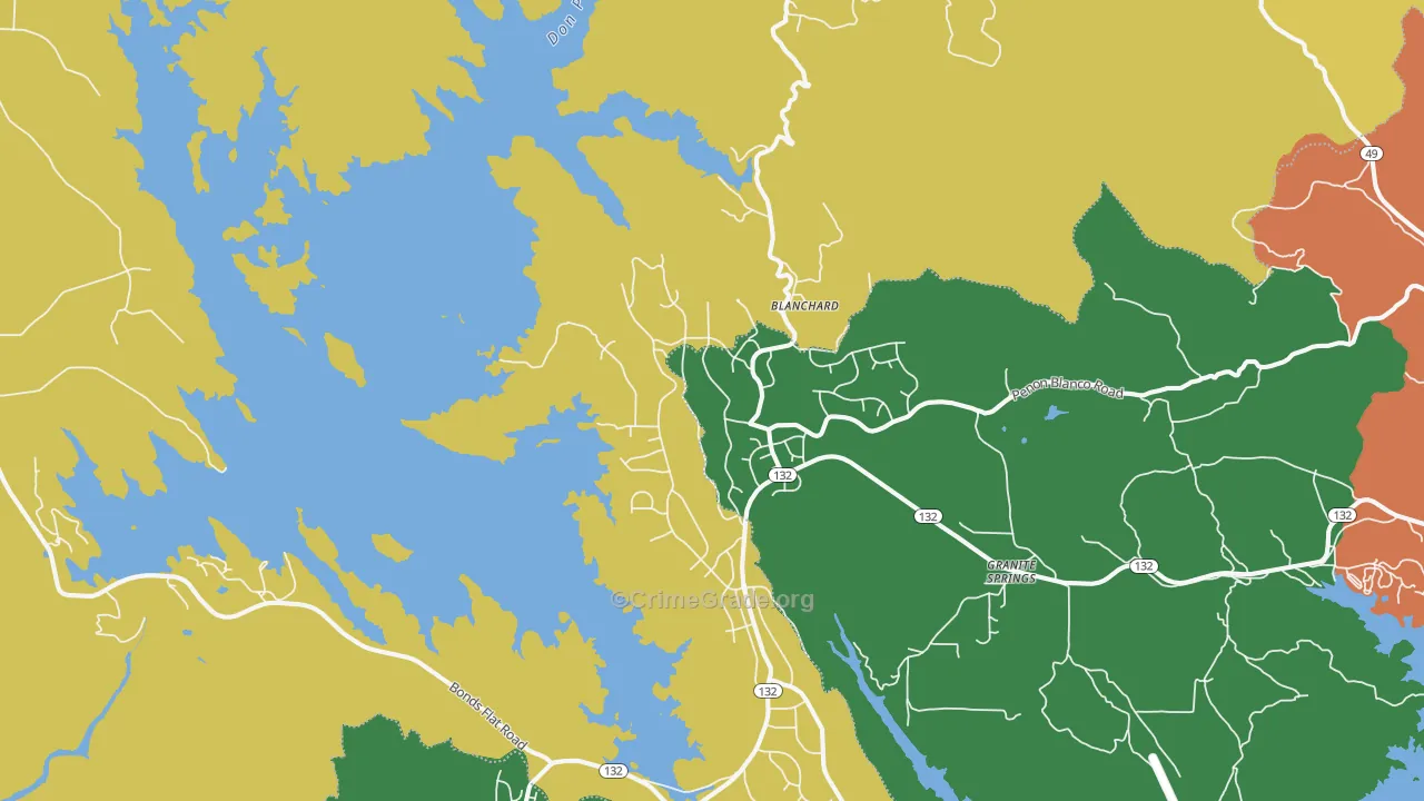 Moccasin, CA Map of Robbery Rates