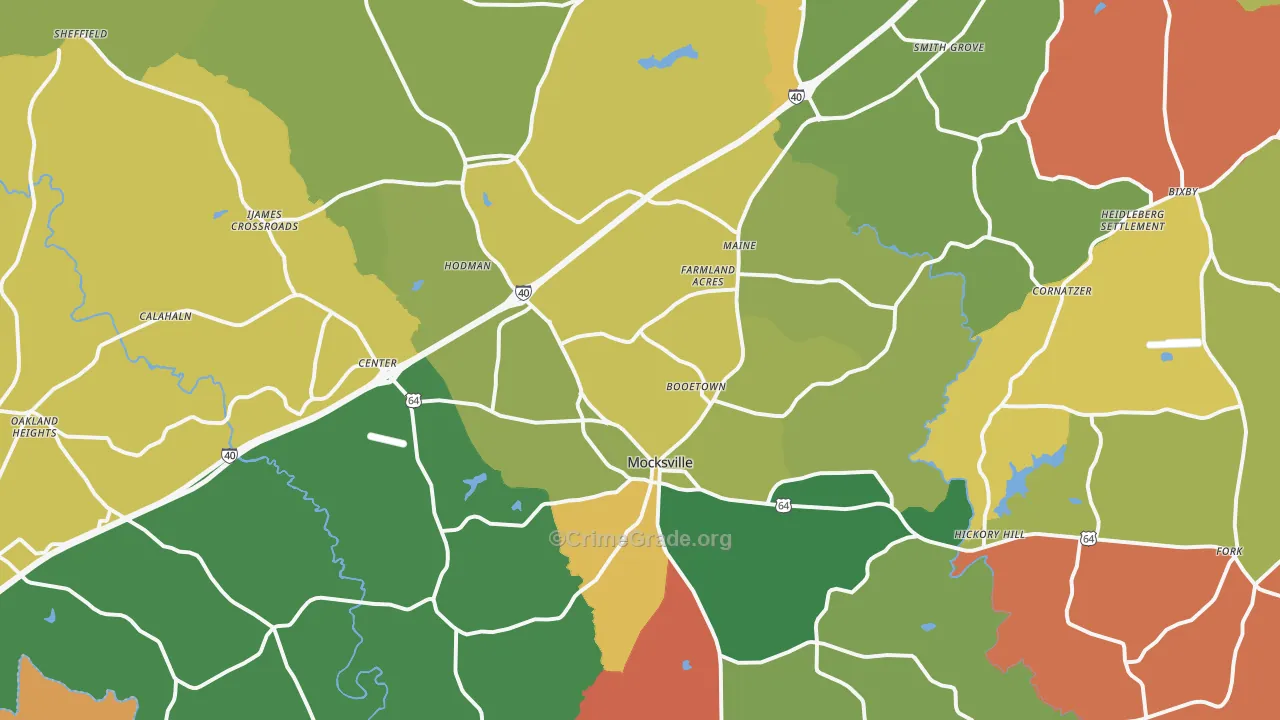 Mocksville, NC Map of Robbery Rates