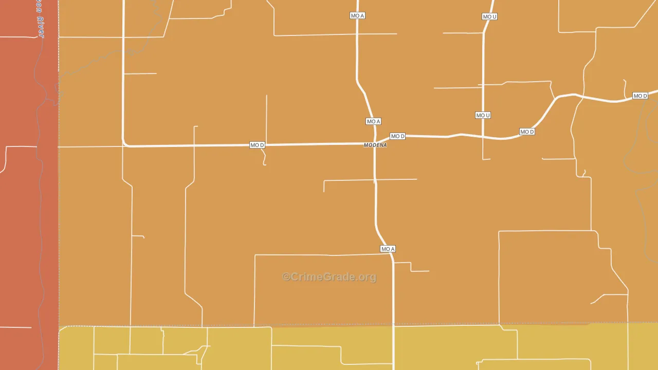 Modena, MO Map of Robbery Rates