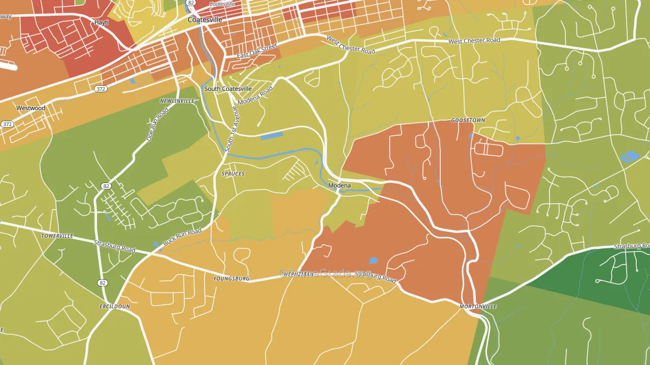 Modena, PA Map of Robbery Rates
