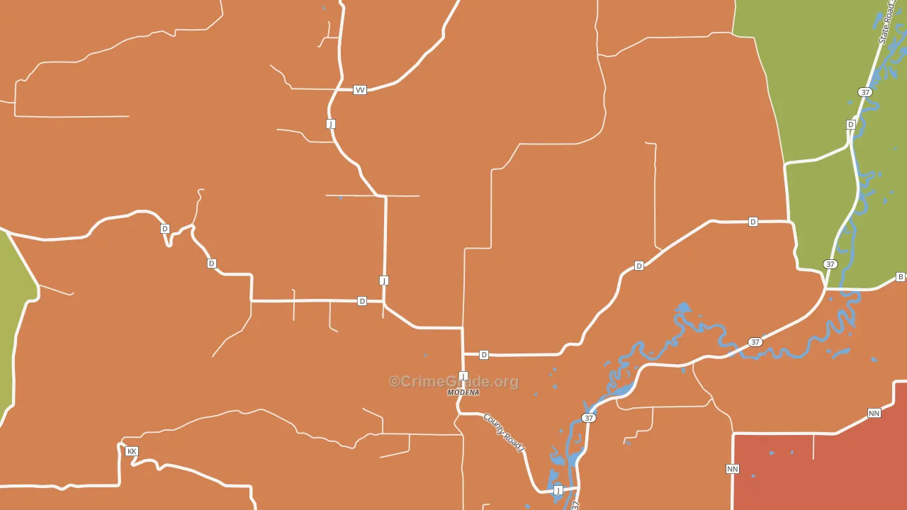 Modena, WI Map of Robbery Rates