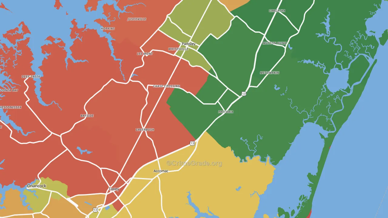 Modest Town, VA Map of Robbery Rates