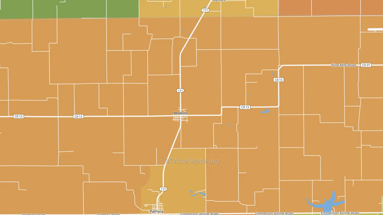 Modesto, IL Map of Robbery Rates