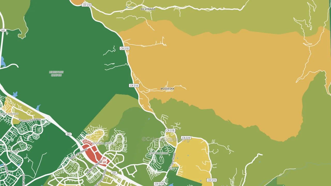 Modjeska, CA Map of Robbery Rates
