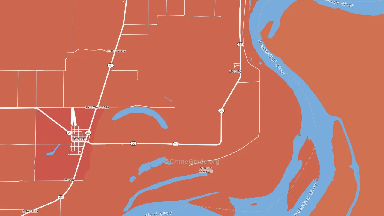 Modoc, AR Map of Robbery Rates